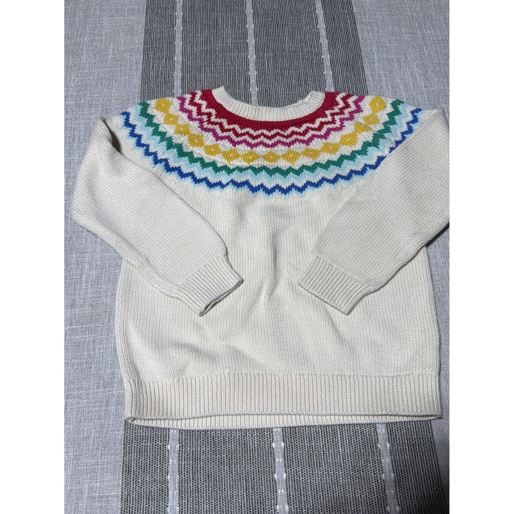 Primary Kids Rainbow Fair Isle Cotton Knit Sweater‎ Ivory Multi Size 6-7